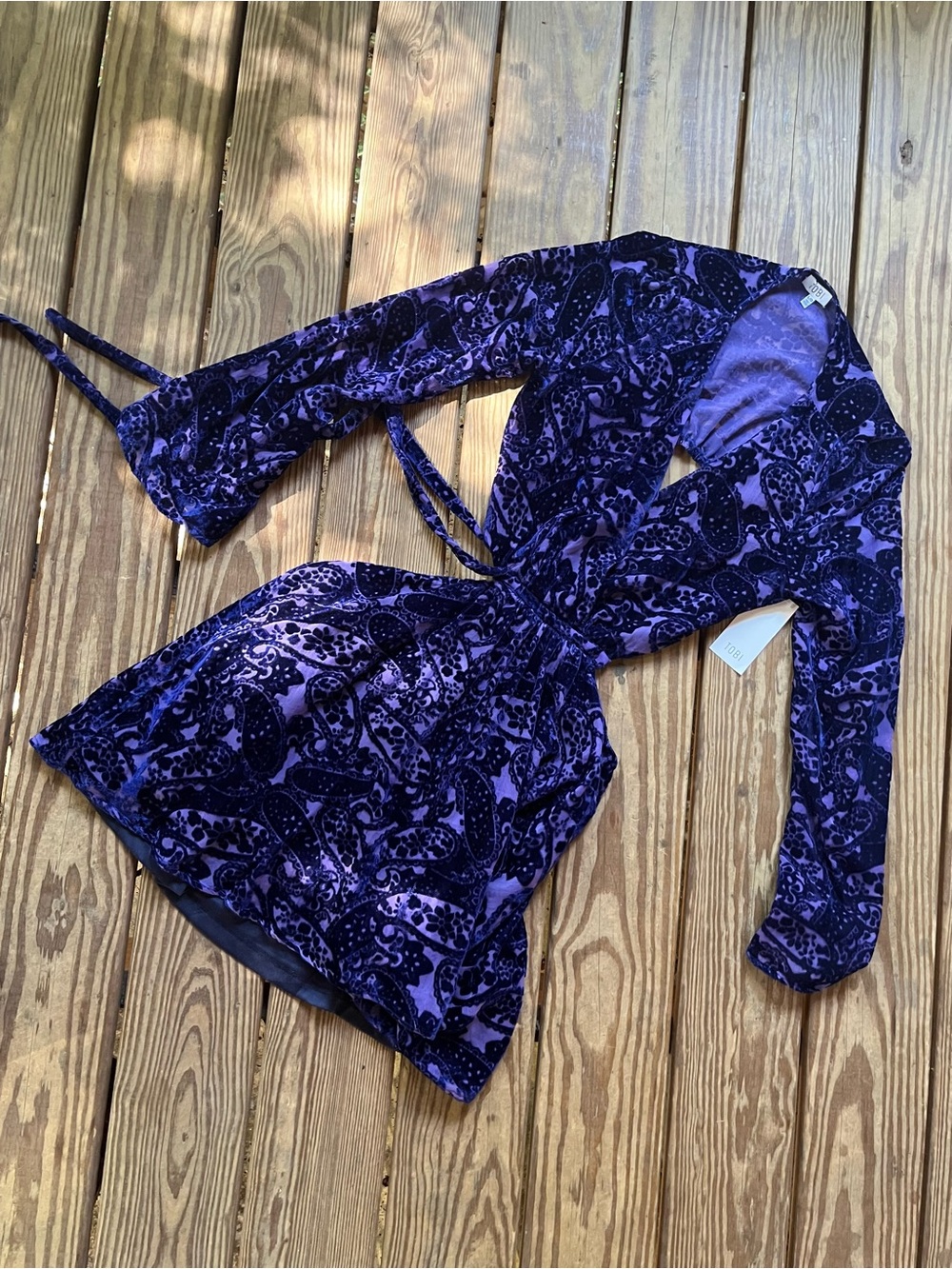 Tobi Purple Velvet Paisley Wrap Cutout Dress - Picture 3 of 6